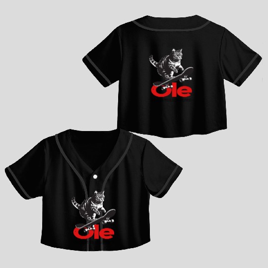Cool Cat Skateboard with cute Boy Name OLE Crop Top Baseball Jerseys