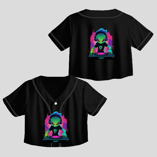 A cute chibi-style alien dark DJ Crop Top Baseball Jerseys