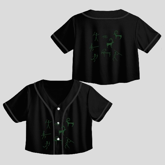 Caveman hunting cave drawings Crop Top Baseball Jerseys