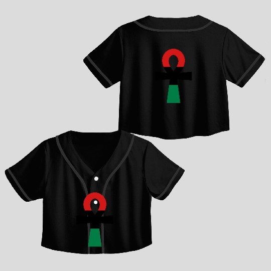 Red, Black & Green Ankh Crop Top Baseball Jerseys
