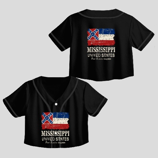 Mississippi Flag - Vintage Look Crop Top Baseball Jerseys