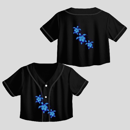 Blue Honu Turtles Crop Top Baseball Jerseys