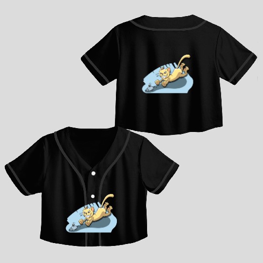 Cat Running After Rat - Tom and Jerry Illustration Crop Top Baseball Jerseys
