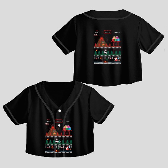 Santa vs Krampus: Merry 8-bit Christmas Crop Top Baseball Jerseys