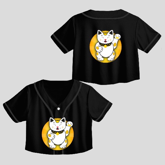 Maneki Neko - Japanese Lucky Cat Crop Top Baseball Jerseys