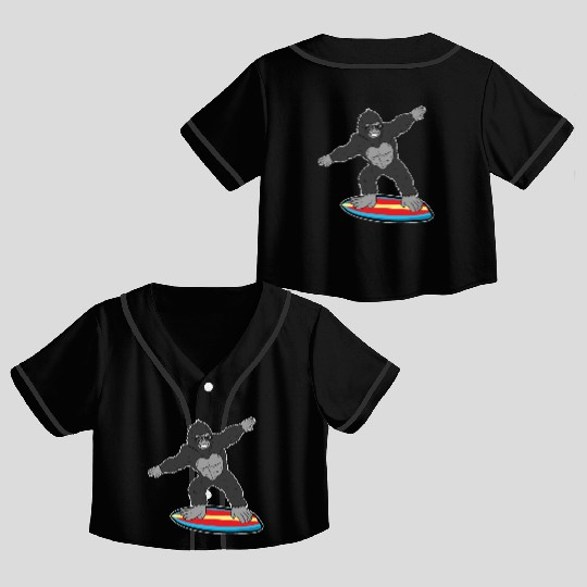 Gorilla Mokey Ape Surfing Surf Gift & Present Crop Top Baseball Jerseys