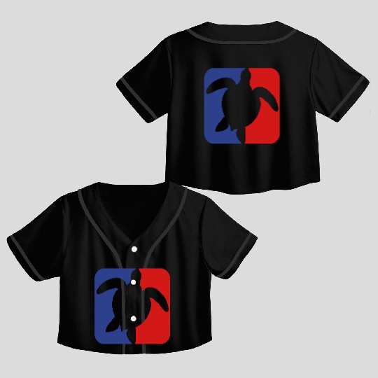 red blue square button sea turtle silhouette outli Crop Top Baseball Jerseys