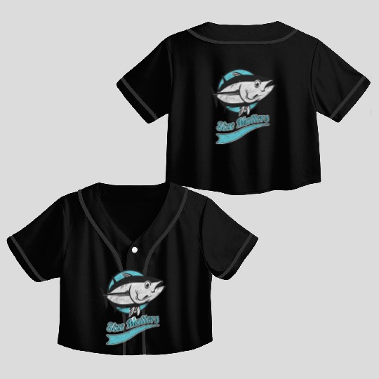 Fish Size Matters Fisherman Fish Ocean Sea Crop Top Baseball Jerseys