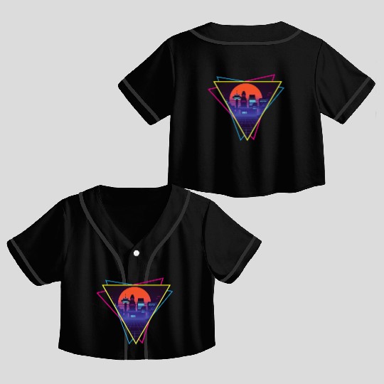 future city synthwave Crop Top Baseball Jerseys