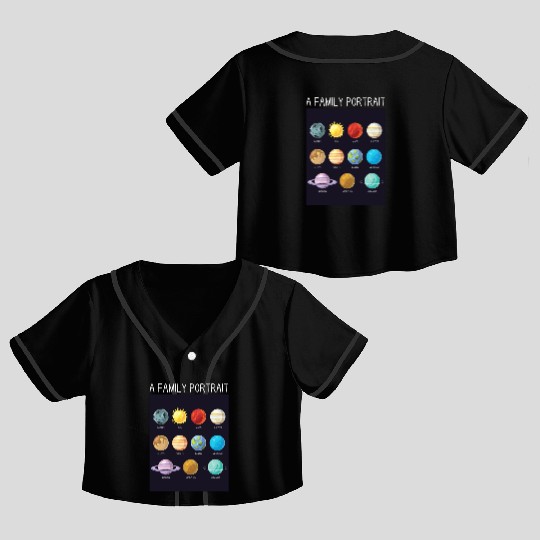 Outer Space Nerd Solar System Planets Sun Moon Crop Top Baseball Jerseys