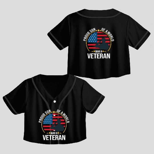 Proud Son of a War II Veteran for Military Family Crop Top Baseball Jerseys