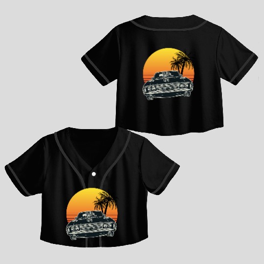 Muscle Car Sunset Crop Top Baseball Jerseys