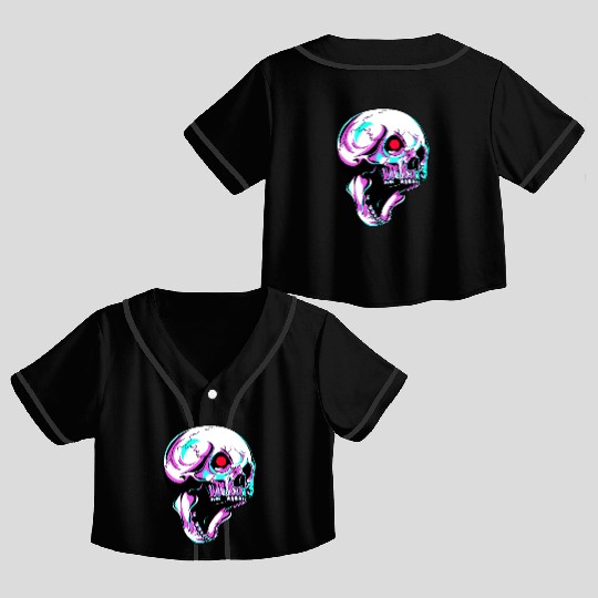 Skull Robot With Red Blinking Eye Cyborg Crop Top Baseball Jerseys