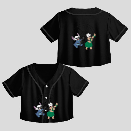 Black Metal Lilo and Stitch Crop Top Baseball Jerseys