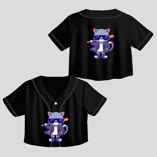 Cat Sun Glasses Bat Crop Top Baseball Jerseys