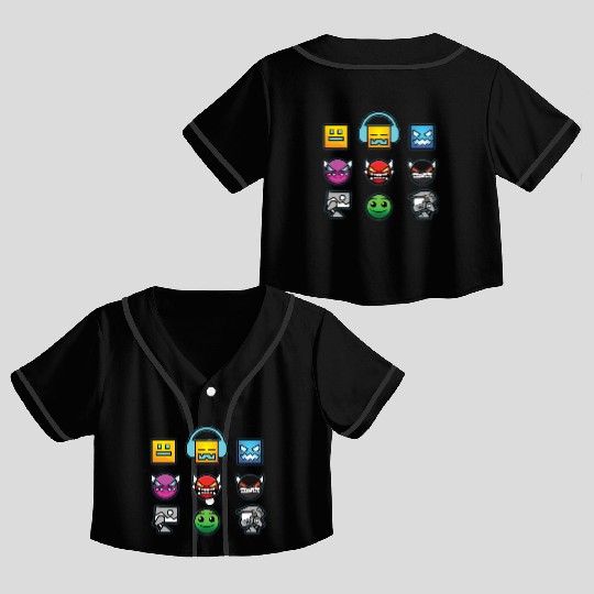 geometry dash insane Crop Top Baseball Jerseys