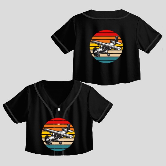 Cessna 172 Skyhawk Airplane Retro Sunset Crop Top Baseball Jerseys