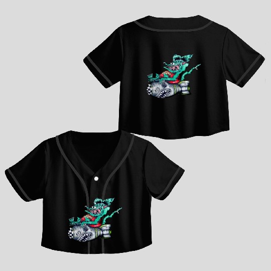 Rat driving a torpedo shark Crop Top Baseball Jerseys