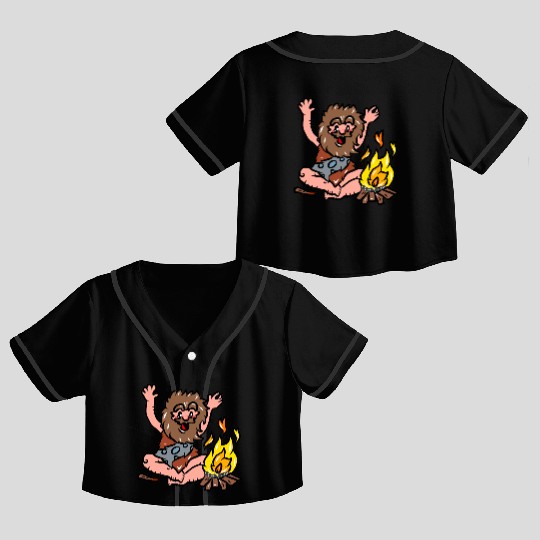 Caveman with Fire Crop Top Baseball Jerseys