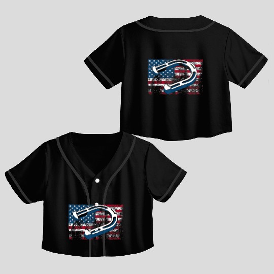 Cool Horseshoe Pitching USA Flag Funny US Pitcher Crop Top Baseball Jerseys