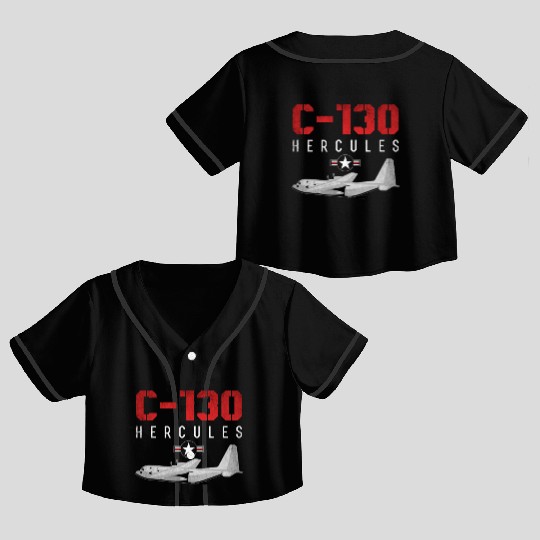 C 130 Hercules US Airborne Fighter Pilot Crop Top Baseball Jerseys