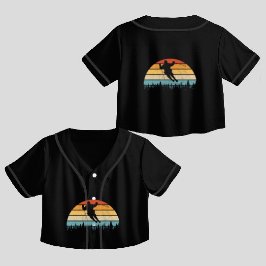 Vintage Sunset Skiing, Gift For Skiers Crop Top Baseball Jerseys