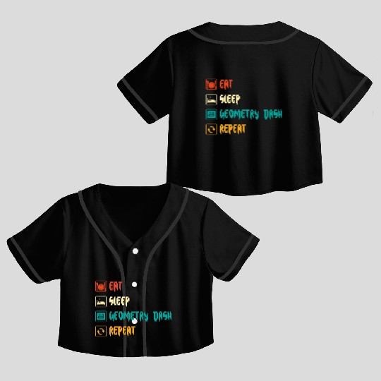 Eat sleep geometry dash repeat retro Jumper Repeat Crop Top Baseball Jerseys
