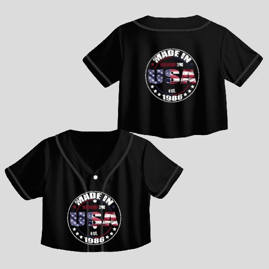 Birthday Saying Born USA 1986 Crop Top Baseball Jerseys