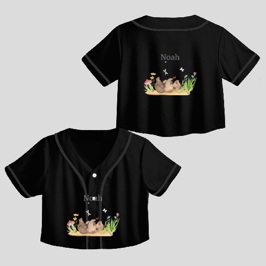 Forest Animal Bear Flowers Name Noah Crop Top Baseball Jerseys