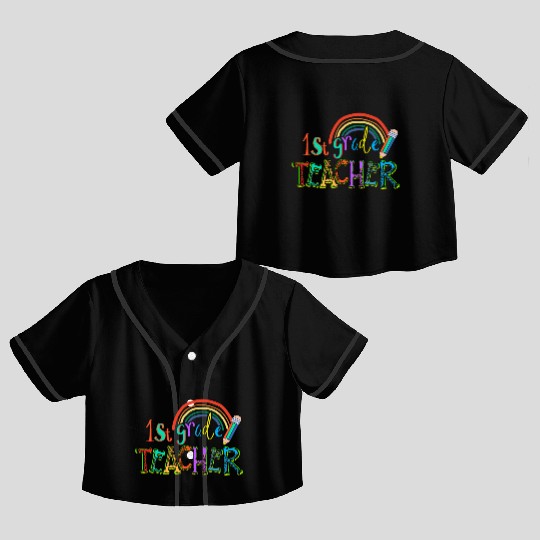 Leopard 1st Grade Teacher Rainbow Crop Top Baseball Jerseys