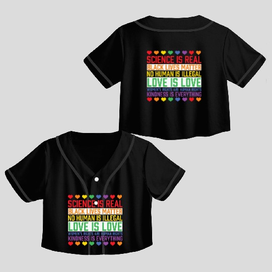 LBGT Flag Gay Pride Human Science is Real Crop Top Baseball Jerseys
