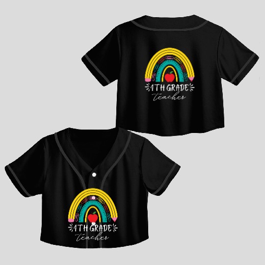 4th grade teacher back to school rainbow pencil Crop Top Baseball Jerseys