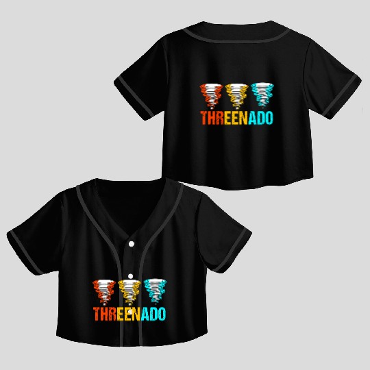 3rd Birthday Threenado Birthday Tornado Crop Top Baseball Jerseys