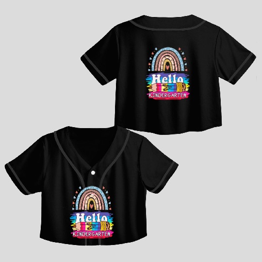 Hello Kindergarten Crop Top Baseball Jerseys Motivational Teacher Crop Top Baseball Jerseys