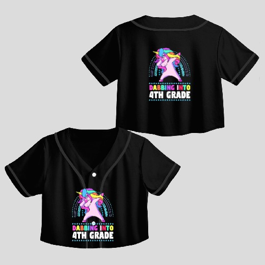 Back To School Dabbing Unicorn Rainbow 4th Grade Crop Top Baseball Jerseys
