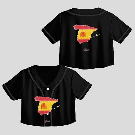 Stylized Spain Map Crop Top Baseball Jerseys