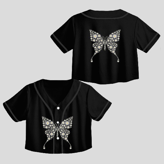 Cute Daisy Butterfly Women Gardening Flower Crop Top Baseball Jerseys