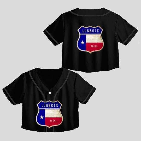 Lubbock Texas crest flags design Crop Top Baseball Jerseys
