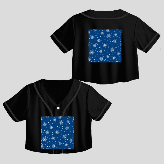 Modern Navy Blue Snowflakes Pattern Crop Top Baseball Jerseys