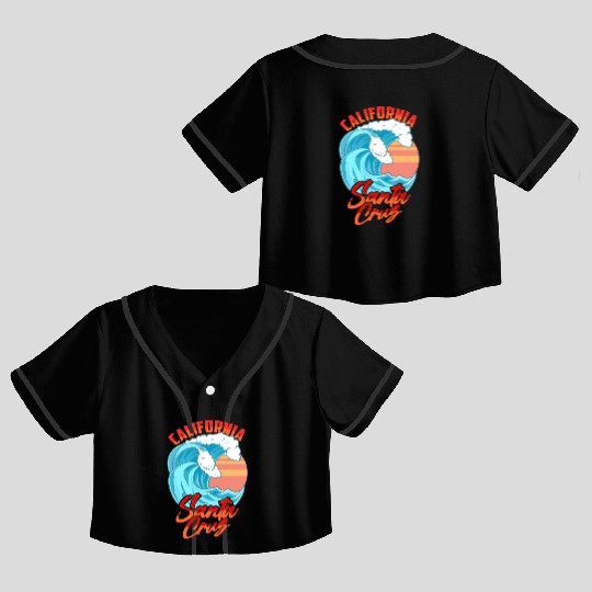Santa Cruz California Waves Surf Beach Crop Top Baseball Jerseys