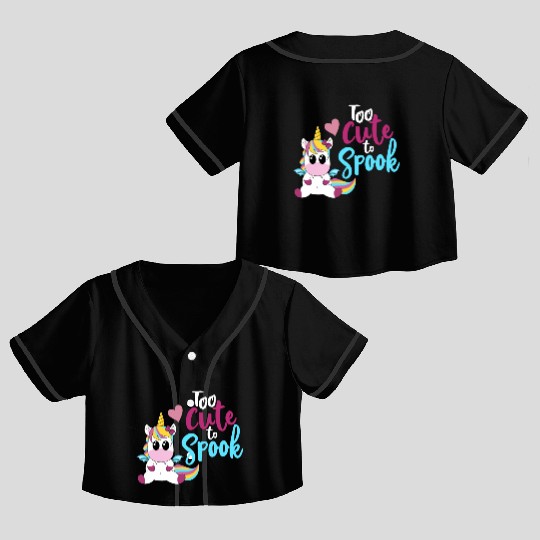 Bat Unicorn - Too cute to spook Crop Top Baseball Jerseys