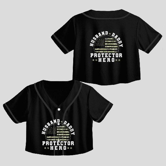 Husband Daddy Protector Hero US Army Veteran Crop Top Baseball Jerseys