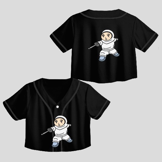 Cartoon kid fencing Crop Top Baseball Jerseys