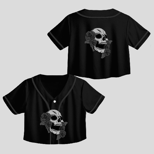 Black Skull Roses Aesthetic Goth Gothic Crop Top Baseball Jerseys