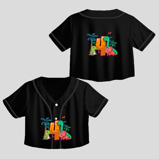 4th Birthday Trex Triceratops Dinosaur 4 Year Crop Top Baseball Jerseys