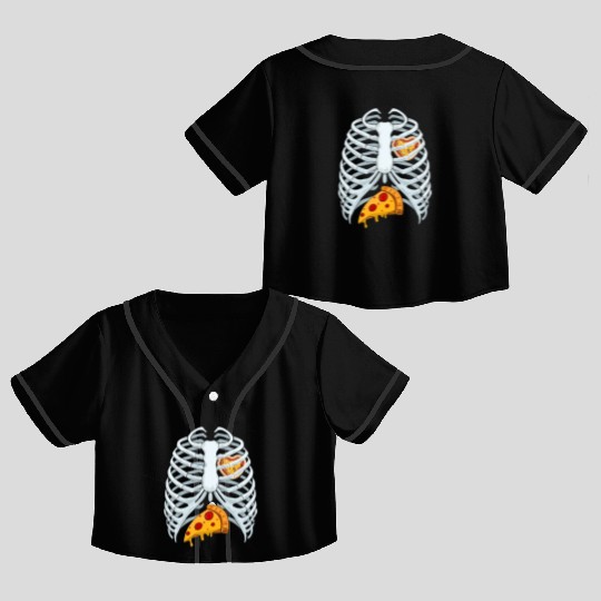 Funny PIzza Skeleton Rib Cage Halloween Costume Crop Top Baseball Jerseys