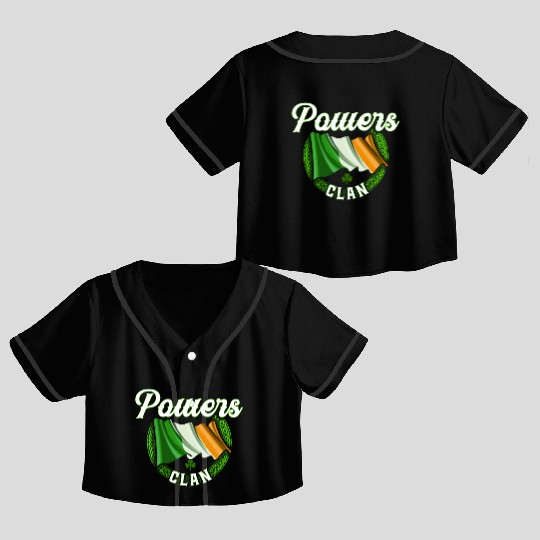 Powers Surname Irish Last Name Ireland Flag Crop Top Baseball Jerseys