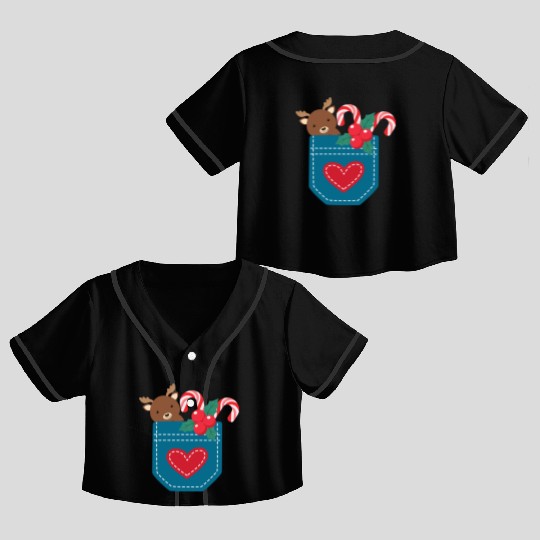 Christmas moose peppermint pocket Crop Top Baseball Jerseys