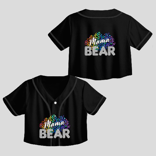 Mama Bear Leopard Silver Glitter Crop Top Baseball Jerseys