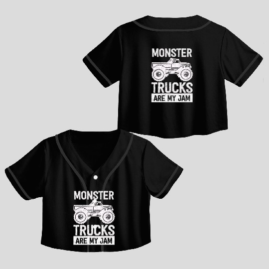 Monster Trucks Are My Jam Vintage Retro Crop Top Baseball Jerseys